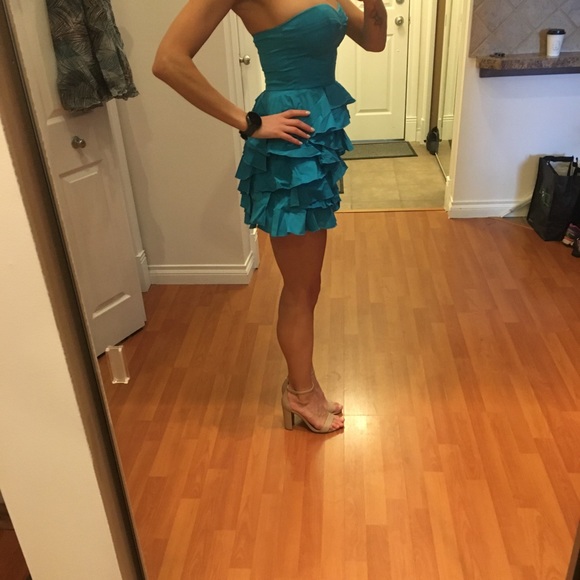 Blue mini dress with ruffles. - Picture 2 of 3